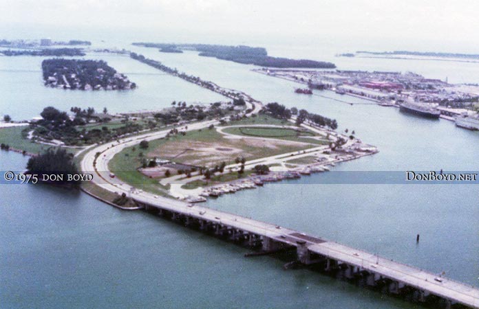 1975 - the old MacArthur Causeway bridge, Watson Island, Government Cut and Port of Miami at Dodge Island