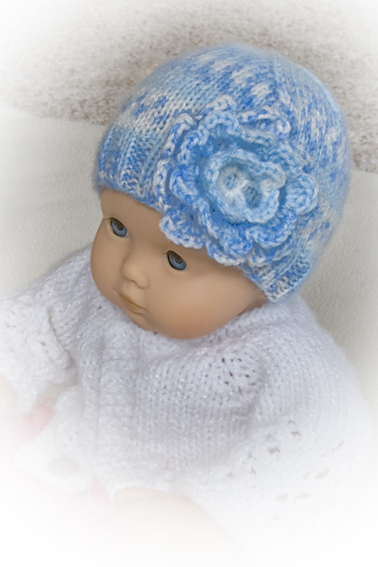 Jacquard Hat With Flower For 15-16 Baby Doll