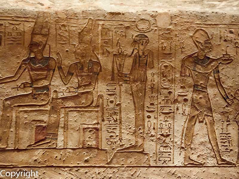 Reliefs depict Ramses and Queen Nefertari as deities