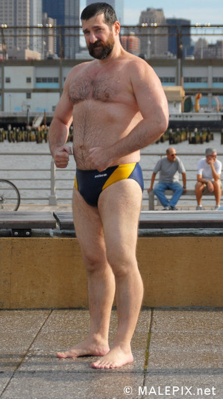 big wet manly bear beach pier walking shirtless.jpg