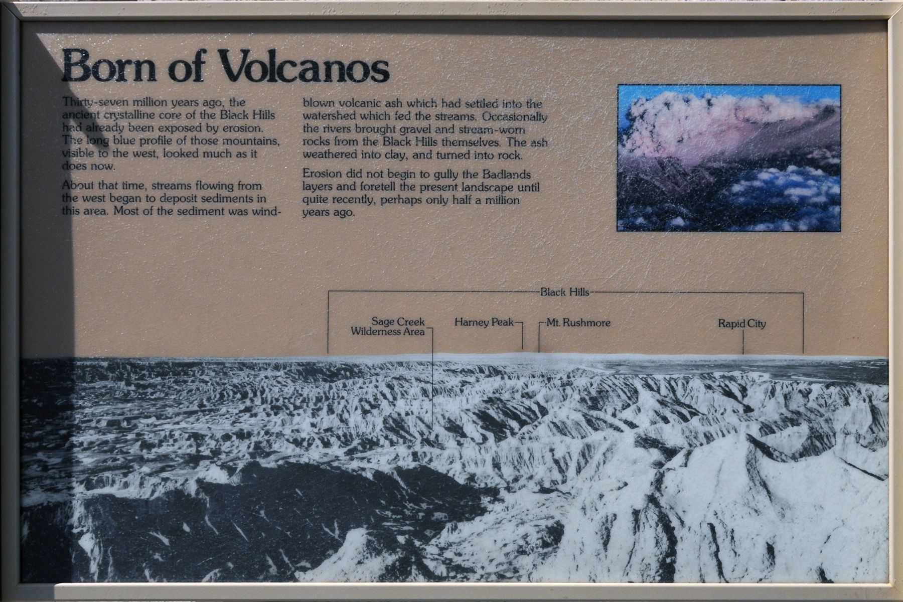 Badlands SD Born of Volcanos Sign.jpg
