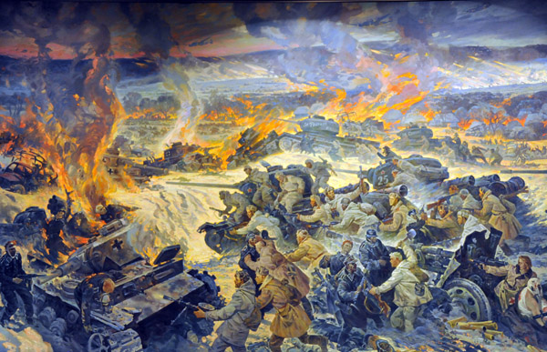 Mural - Battle of Kiev - Surrendering German soldiers and burning Panzers