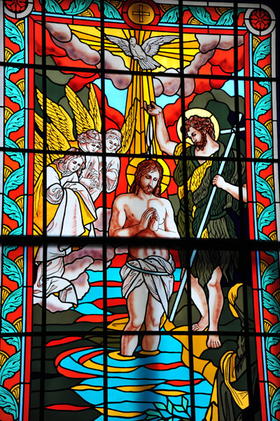 Stained glass window of the Baptism of Christ, St. Alexander's Cathedral