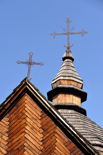 Detail of the wooden spire of St. Mykolai, Pyrohiv