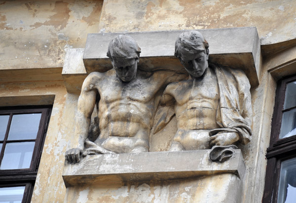 Sculptures of embracing men, Ivana Franka 33, Lviv
