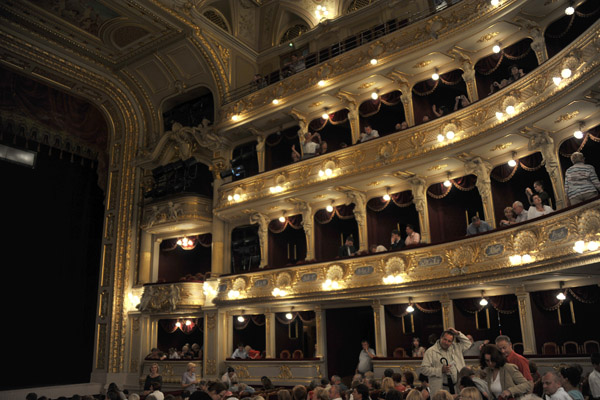 Seating before a performance at the Lviv National Academic Opera and Ballet Theatre