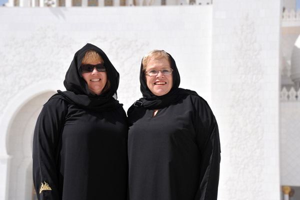 Mom and Debbie at the Sheikh Zayed Mosque