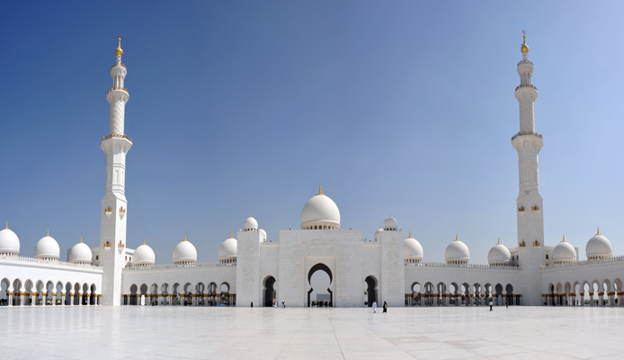 The Sahan (Great Courtyard) of the Sheikh Zayed Mosque measures just under 145m x 120m 