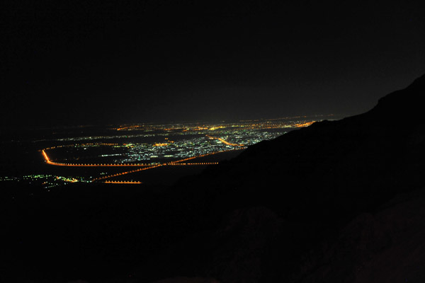View of the lights of Al Ain from Jebel Hafeet at night