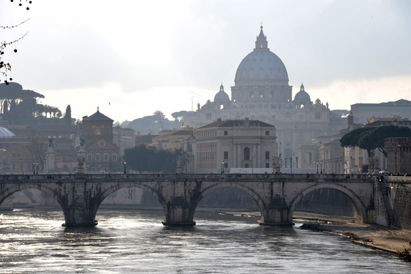 Dome of St. Peter's Basilica and the River Tiber from Ponte Umberto I