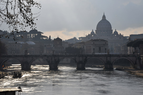 Dome of St. Peter's Basilica and the River Tiber with the Ponte Sant'Angelo