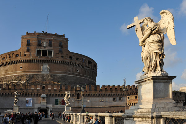 Castel Sant' Angelo and the Ponte Sant'Angelo and the sculpture Angel with the Cross