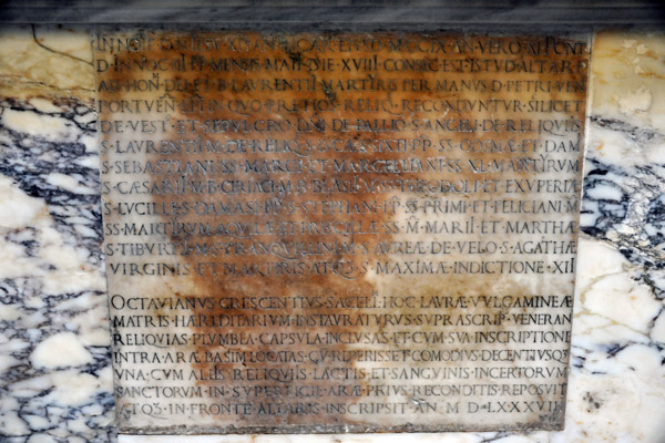 Latin inscription with the names of many saints
