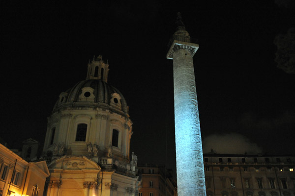 Trajan's Column illuminated at night
