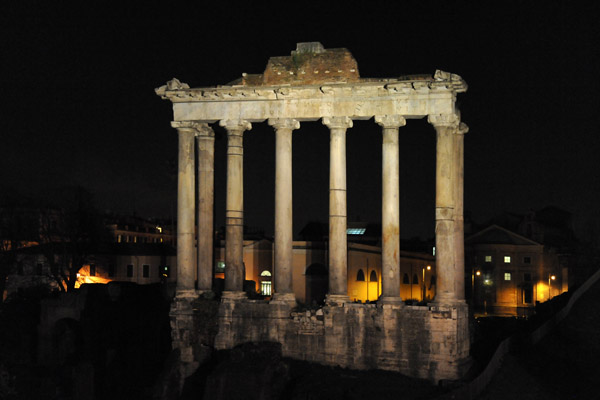 Temple of Saturn at night, Roman Forum