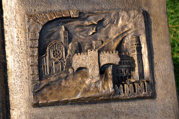 Sculpture of the sights of Verona in the park opposite Castelvecchio