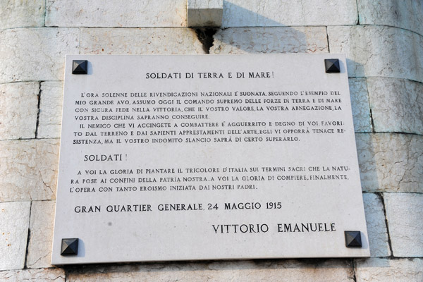 Plaque dated 1915 from Vittorio Emanuele to the Italian military