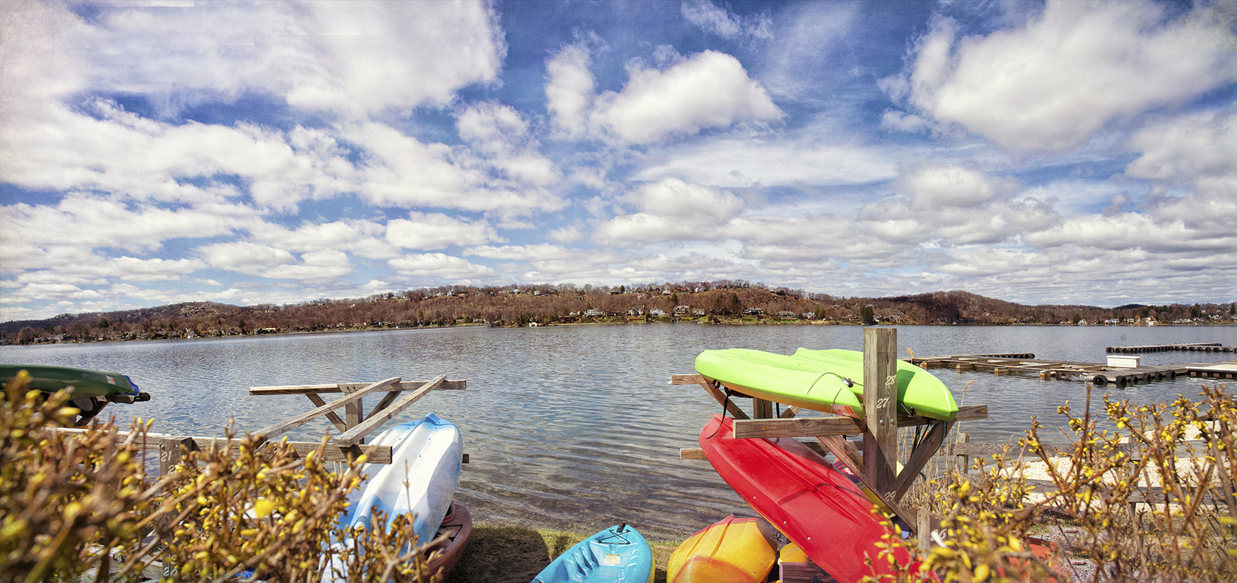 Colorful kayaks at the ready...