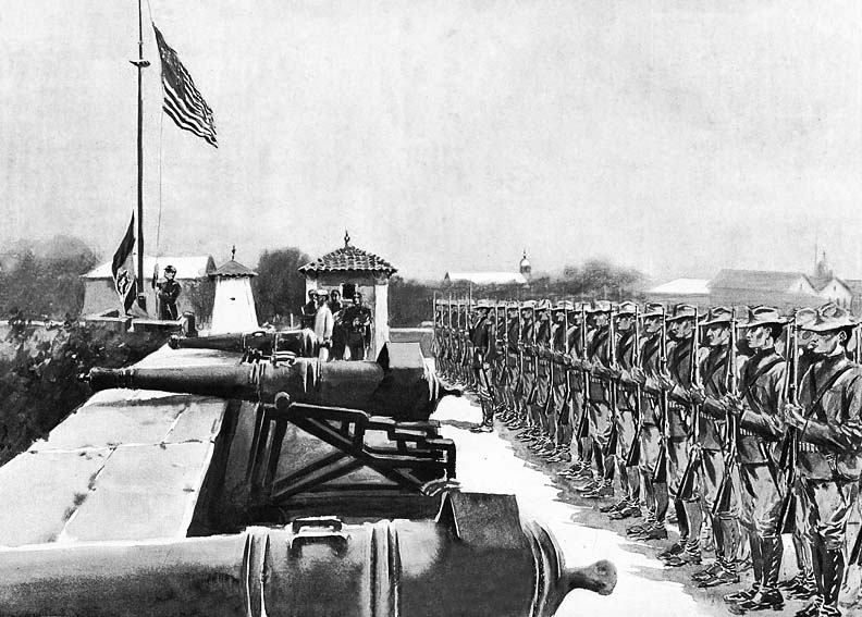 August 13, 1898 - Raising the American flag over Fort Santiago, Manila