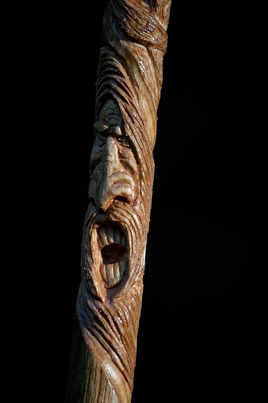 Wood spirit hiking stick-face 4