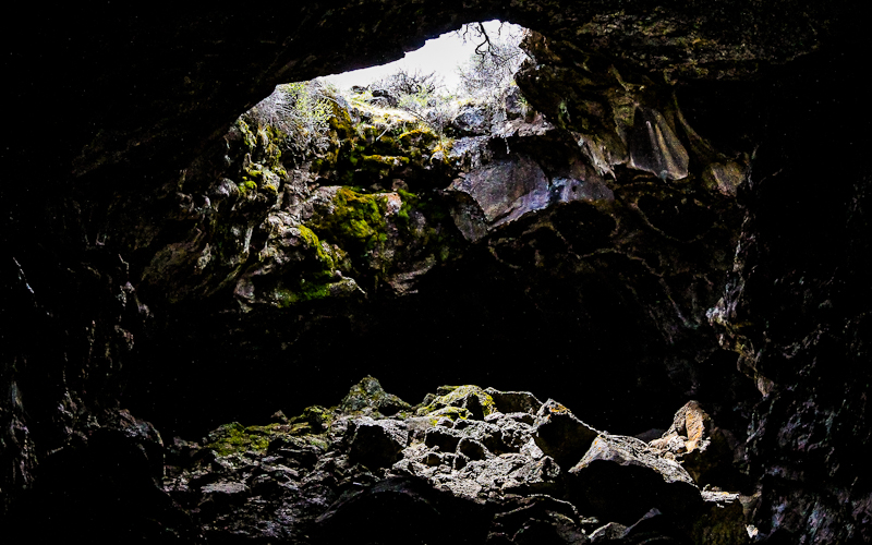 Collapsed ceiling in Blue Grotto Cave in Lava Beds National Monument