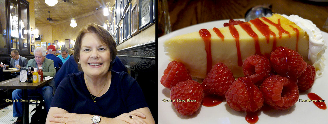 May 2016 - Karen and our dessert at Harry Carays Seventh Inning Stretch restaurant at Chicago Midway Airport