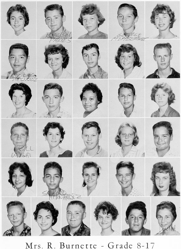 1962 - Grade 8-17 at Palm Springs Junior High - Mrs. Burnette