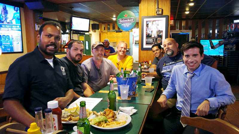 September 2015 - Suresh Atapattu, Daniel Morales, Kev Cook, unk, Steven Marquez, Vic Lopez, and Keith Sonderling at Brysons