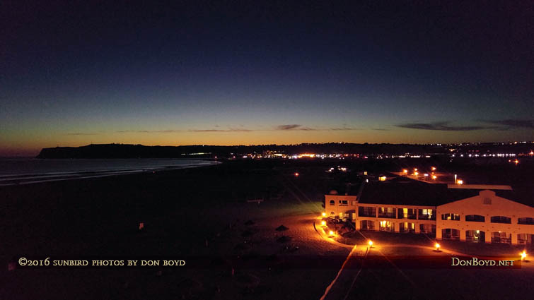 2016 - the view of Point Loma at sunset from our wing at the Navy Lodge, North Island Naval Air Station