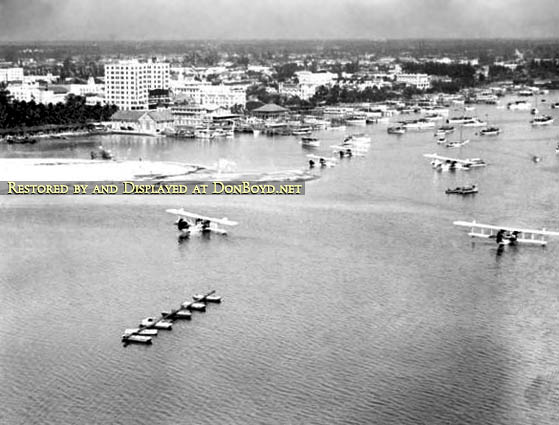 1922 - at least 5 Aeromarine Airways Model 75s moored in Biscayne Bay east of downtown Miami