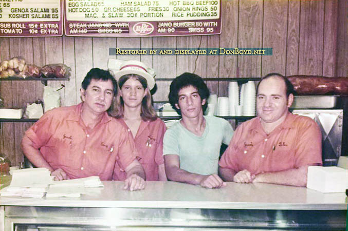 1970s - the crew of Janos Sandwich Sub Shop with Pete Janowitz on the right