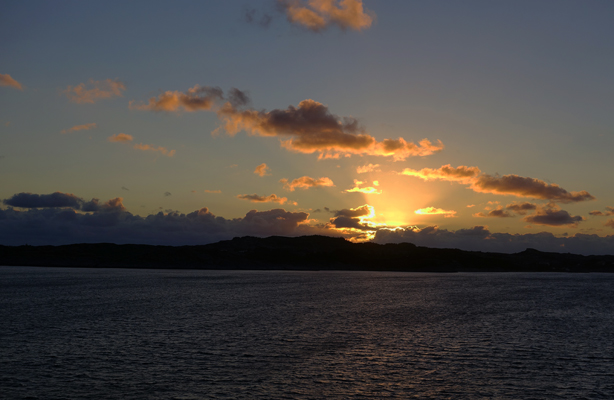 Sunset leaving Bergen, Norway.