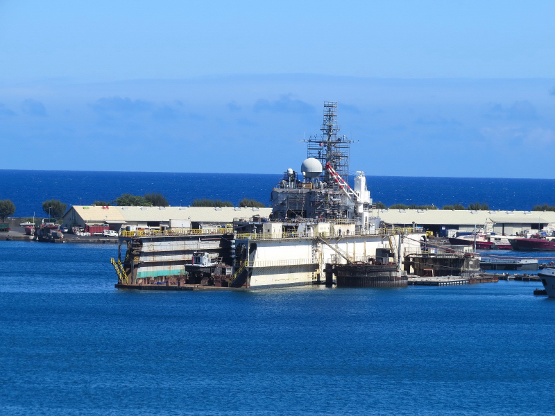 French naval vessel in drydock