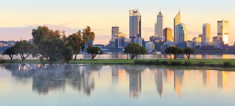 Perth and the Swan River at Sunrise, 1st August 2017