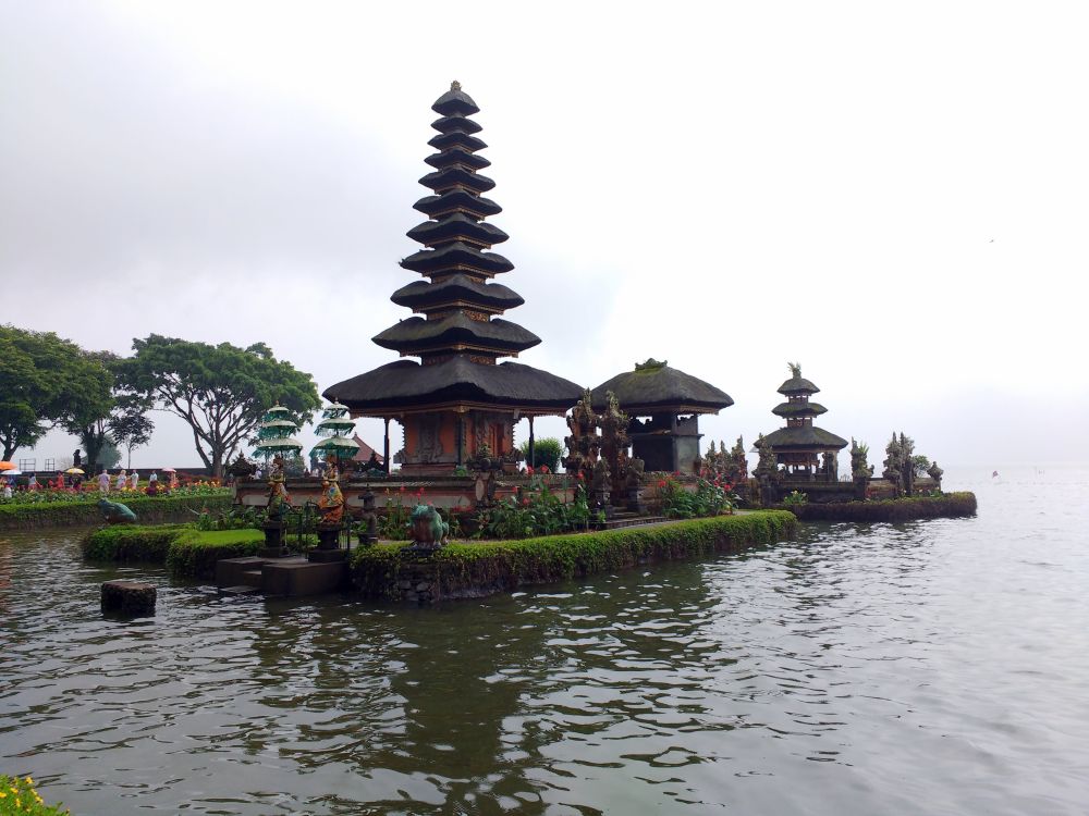 Ulun Danu Bratan Temple on Lake Bratan, as torrential rains started to pour down