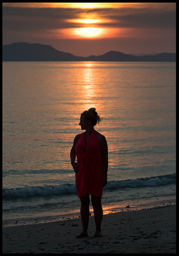 Susanne on the beach near our hotel Dusit Krabi