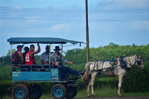 CUBA_3685 Rural taxi yielding right-of-way
