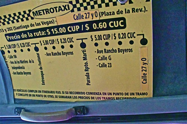 CUBA_5584 Taxi rate in CUPs and CUCs