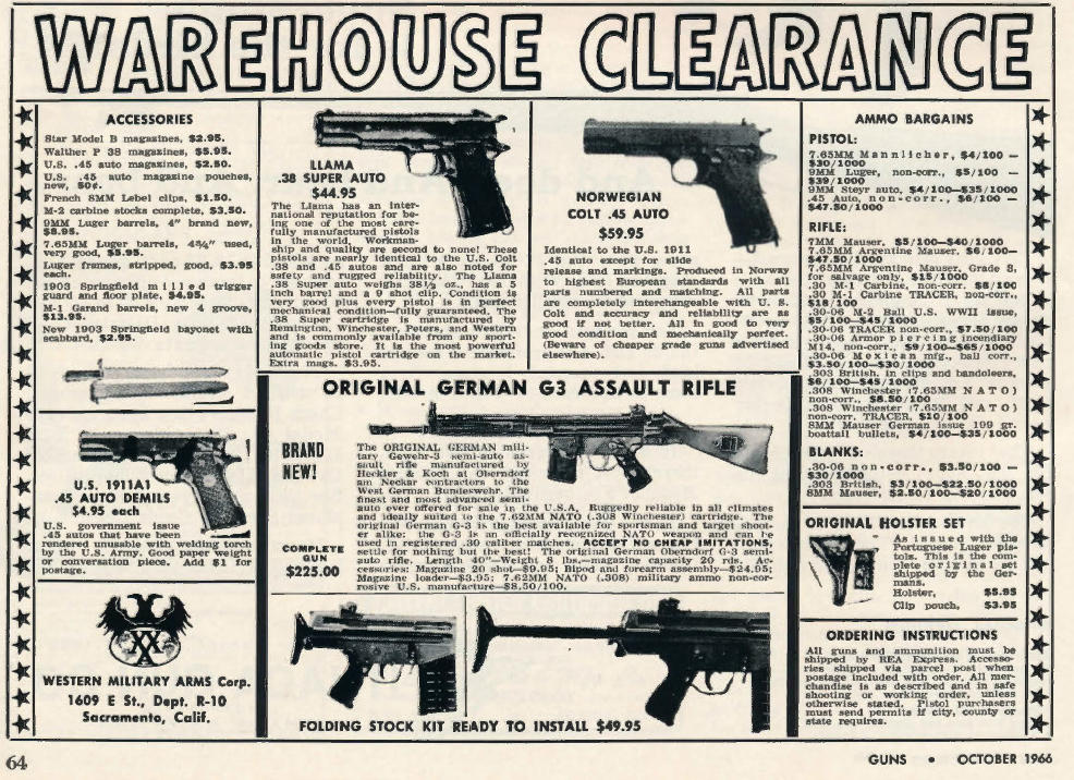 Earliest use of Assault Rifle German G3  in advert in Guns magazine October 1966 page 64.jpg