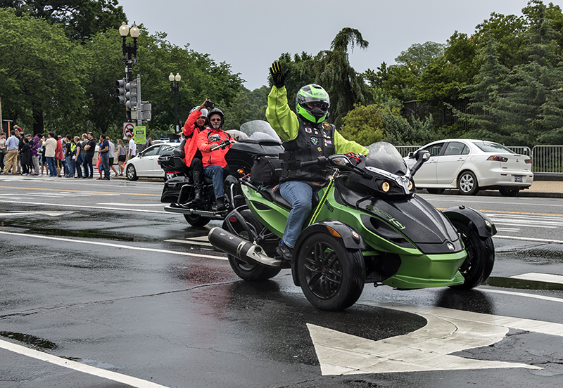 Green man on a green bike