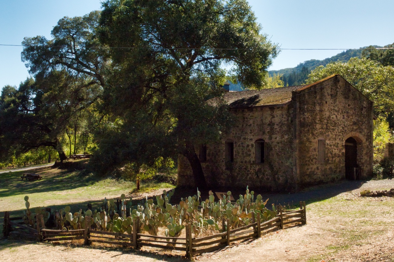 Old stone barn and cactus exhibit