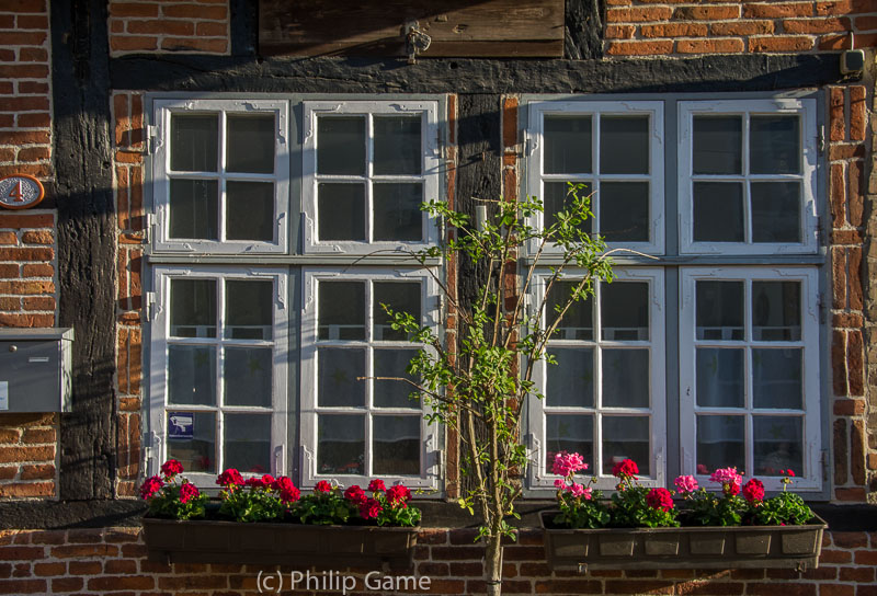 Traditional windows of a North German brick home