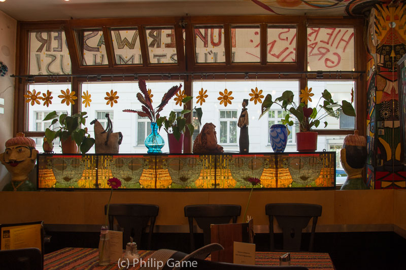Cafe interior at Hundertwasser's apartment building