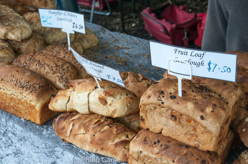 Artisan bread display at the Daylesford Sunday Market