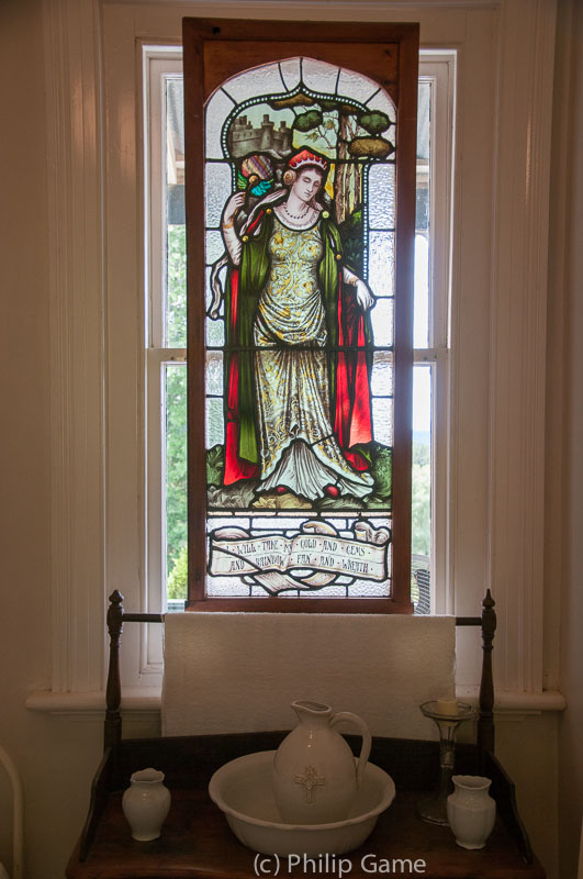 Leadlight window displayed in a nun's cell at the Convent Gallery