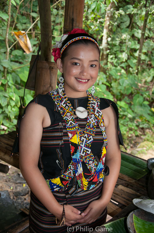 Woman wearing Rungus tribal costume