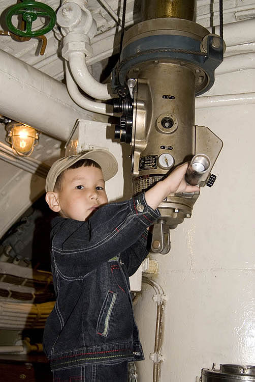 Young visitors explore the S-56 submarine