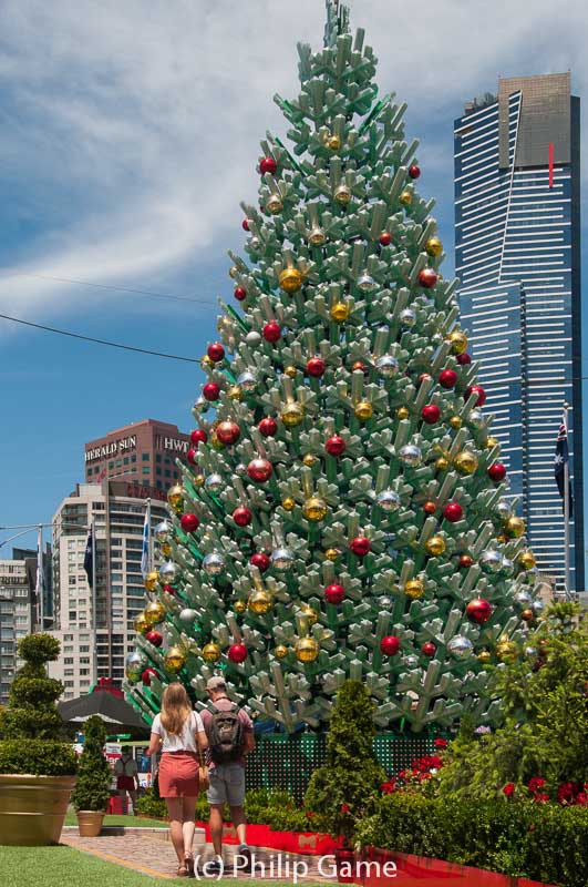 Giant Christmas tree at Federation Square in the city centre