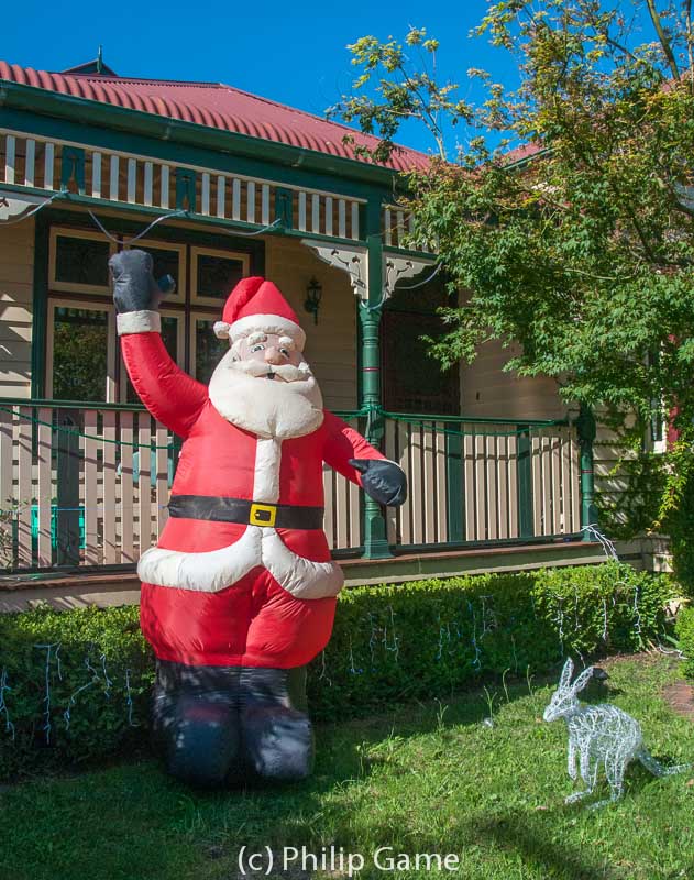 Inflatable Santa, with marsupial friend