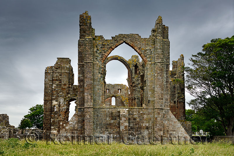 Back of Lindisfarne church ruins of the medieval priory on Holy Island of Lindisfarne Berwick-upon-Tweed England UK